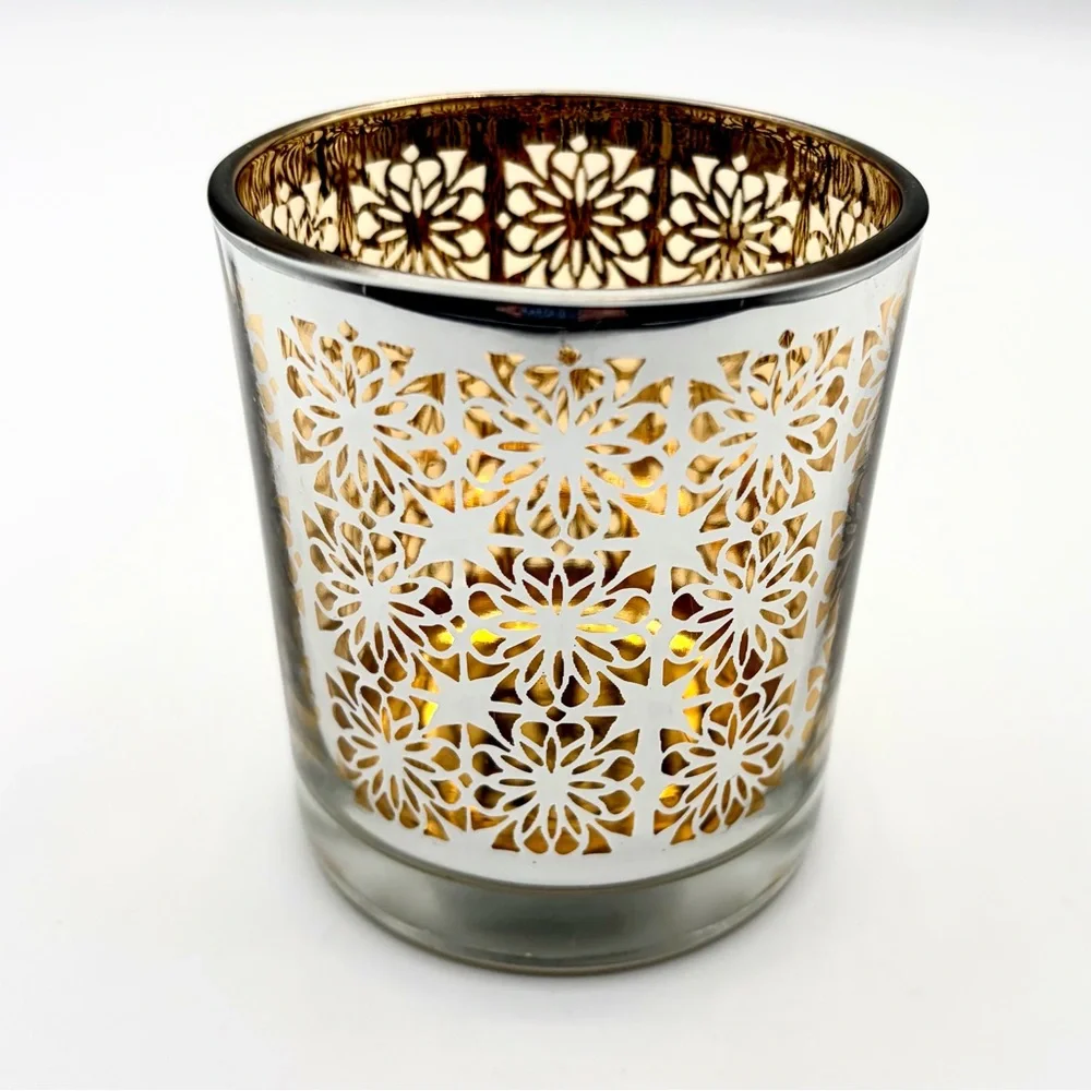 Crate & Barrel Raj Silver and Gold Color Votive Candle Holder